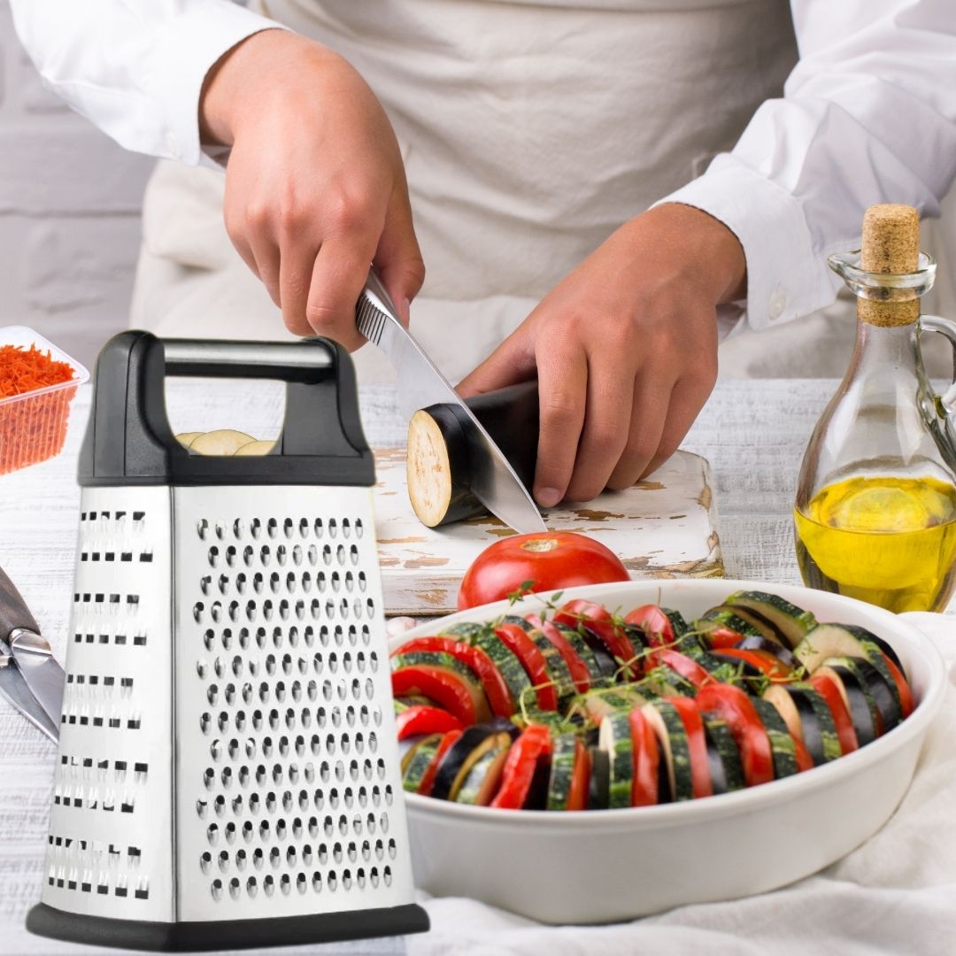 râpe à légumes manuelle food grater préparation de la ratatouille