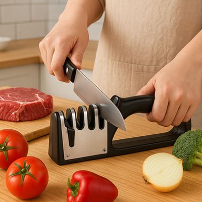 aiguiseur couteau lame affute pret a couper legumes et viande