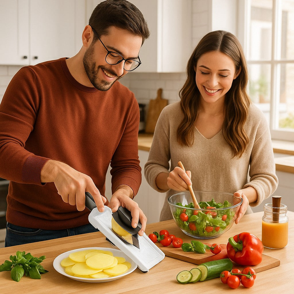 mandoline cuisine healthy food preparer legumes repas familial
